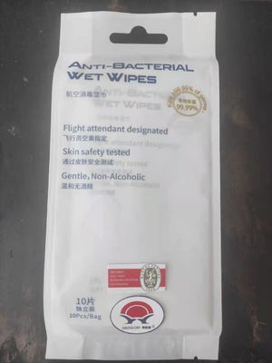 फ्लाइट अटेंडेंट नामित एंटी-बैक्टीरियल वेट वाइप्स 10 पीसी प्रति बैग