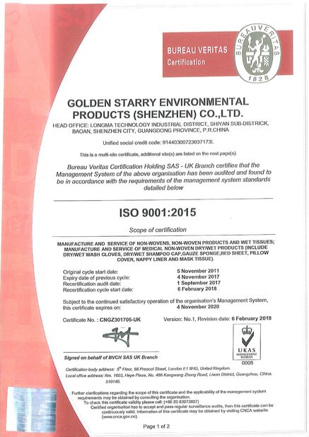 चीन Golden Starry Environmental Products (Shenzhen) Co., Ltd. प्रमाणपत्र