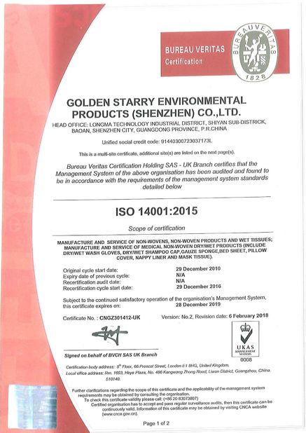 चीन Golden Starry Environmental Products (Shenzhen) Co., Ltd. प्रमाणपत्र